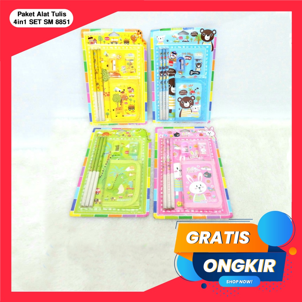 STATIONARY SET/SET ALAT TULIS/Buku &amp; Alat Tulis/4in1/Karakter Fancy/STATIONARY SET SM8851