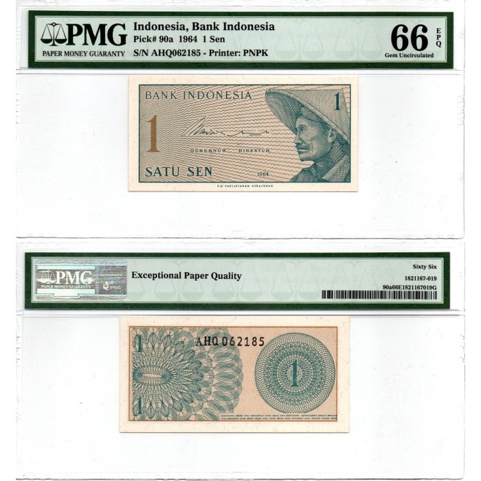 Uang Kertas 1 Sen Seri Dwikora Tahun 1964 PMG 66 EPQ