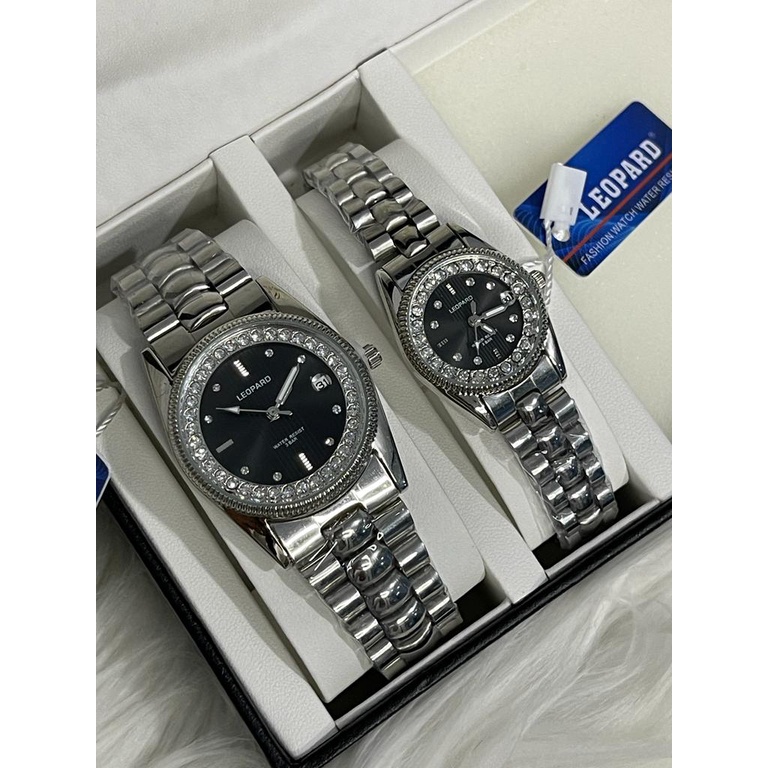 Jam Tangan Couple Pria/Wanita Leopard Original Tgl Aktif Strap Rantai LP-3250