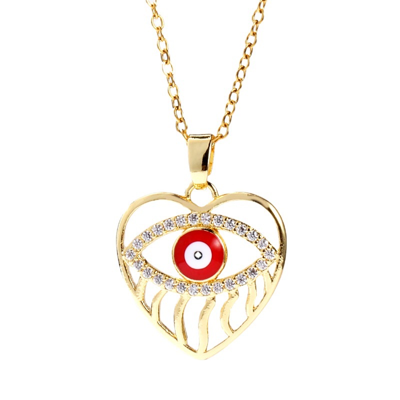 Kalung Rantai Dengan Liontin Evil Eye Aksen Hollow out Hias Batu Zircon Untuk Wanita