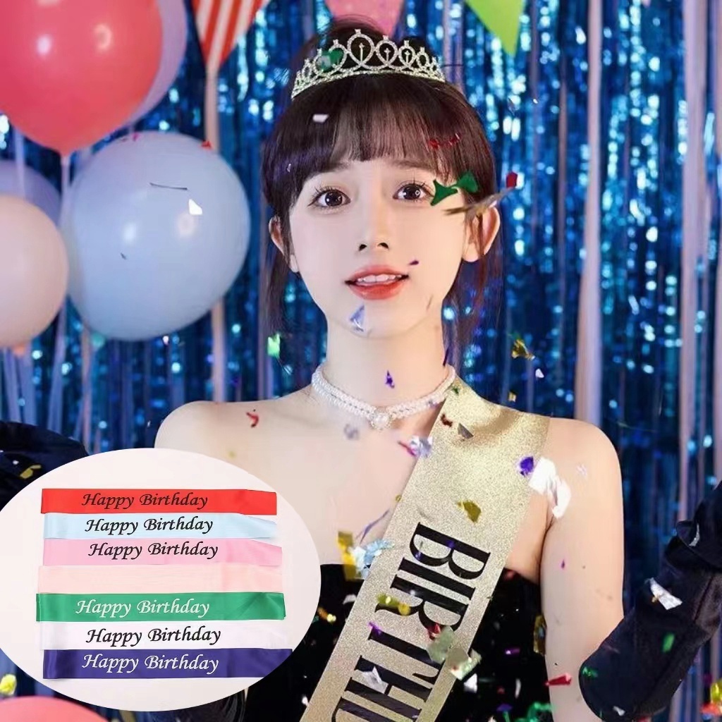 Selempang Sash Happy Dekorasi Ulang Tahun Korea Birthday Satin Sash Pesta Ulang Tahun Aksesori Dekorasi Pesta untuk Anak Perempuan Anak Laki-laki -Doo