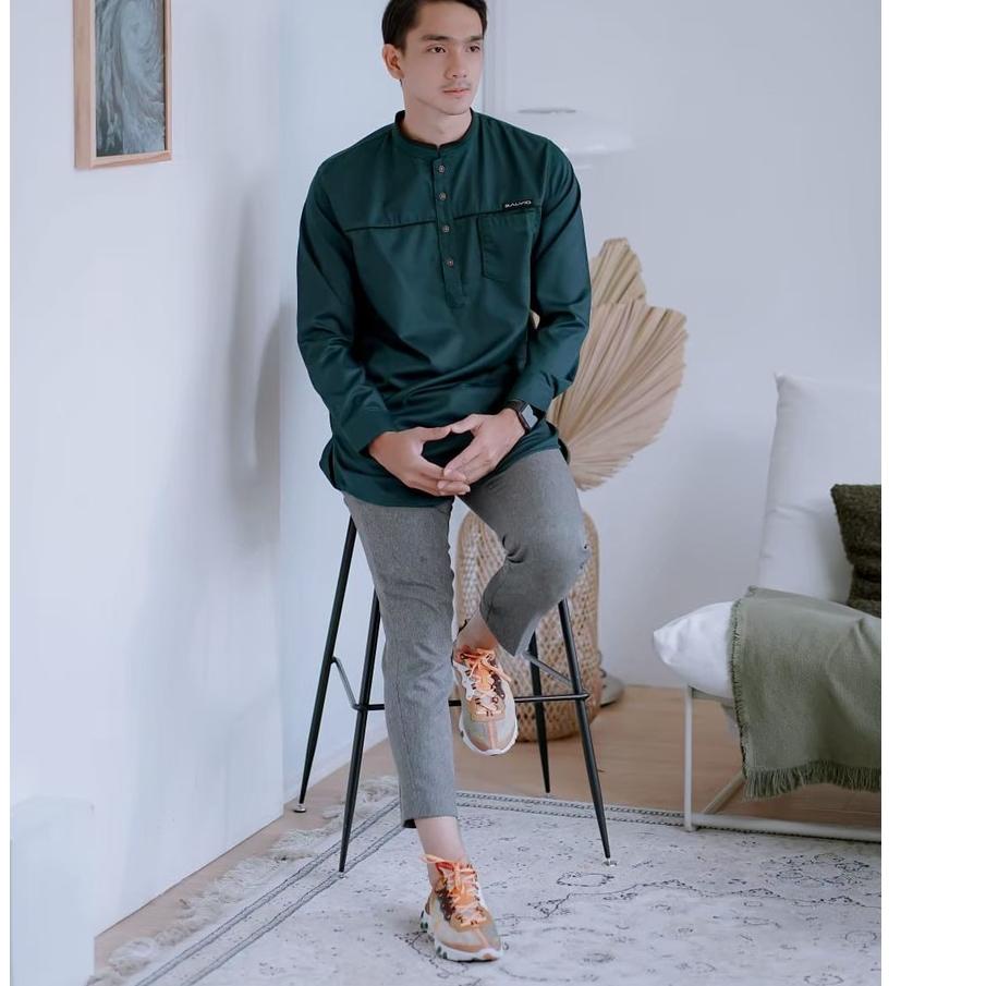 Mau?--Baju Koko Pria Dewasa Kurta Pakistan Lengan Panjang hijau botol ukuran M L XL