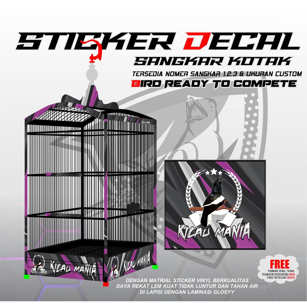 STICKER DECAL EBOD KANDANG NOMER 1,2,3 TEBOK SANGKAR KOTAK KACER MANIA