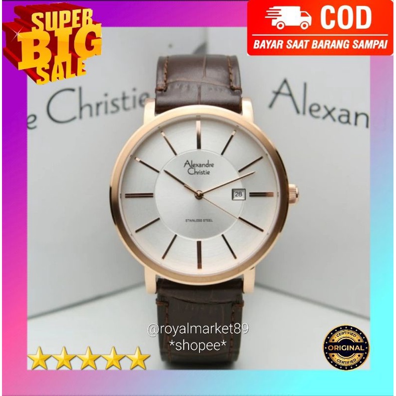 ORIGINAL GARANSI RESMI 1 TAHUN JAM TANGAN PRIA ALEXANDRE CHRISTIE ANALOG TALI KULIT STRAP ARLOJI WAT