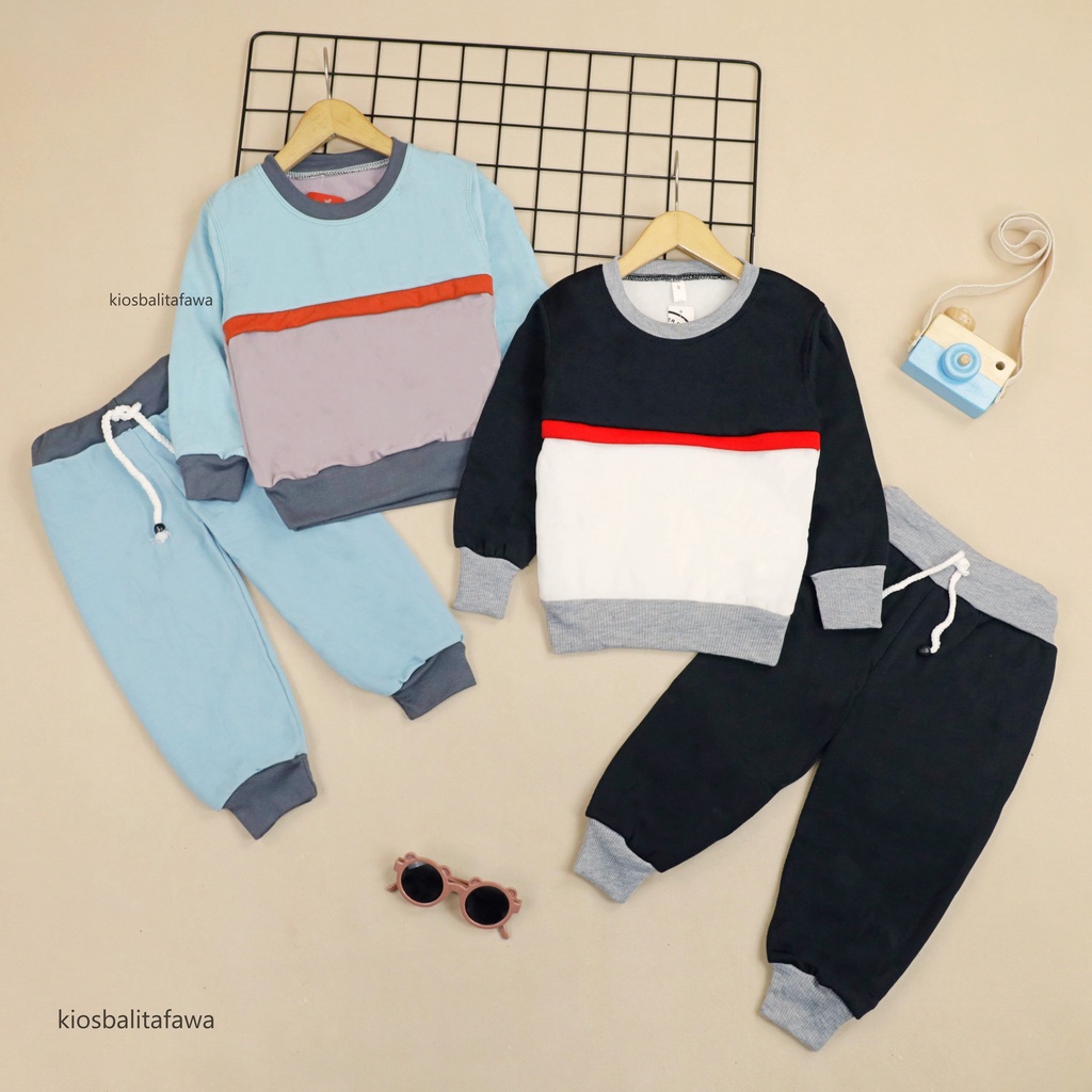 Setelan Greyson 1-6 thn / Set Celana Baju Lengan Anak Cowok Bahan Adem Panjang Sweater &amp; Jogger