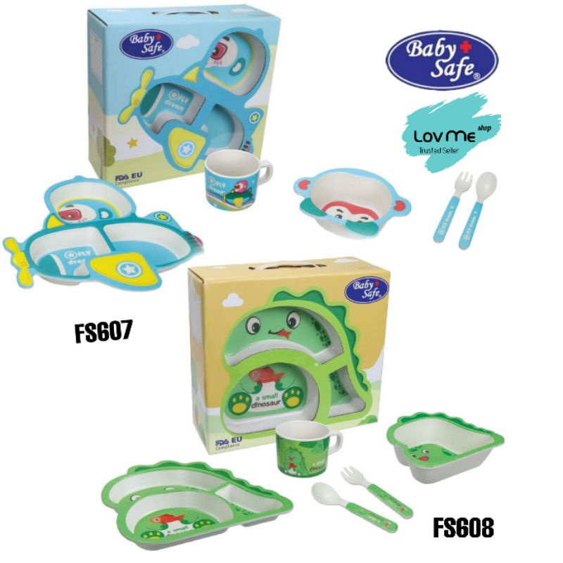 lov me❤️ Baby Safe Feeding Set Dinosaurus Pesawat Premium Plastik Bpa Free