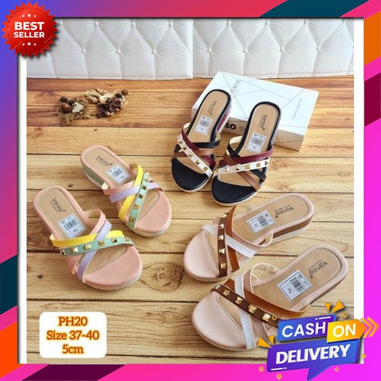 One Love Sepatu Selop Wanita Slip On Fashion Wedges Korea Terbaru / Sepatu One Love Tutong Weges Cas