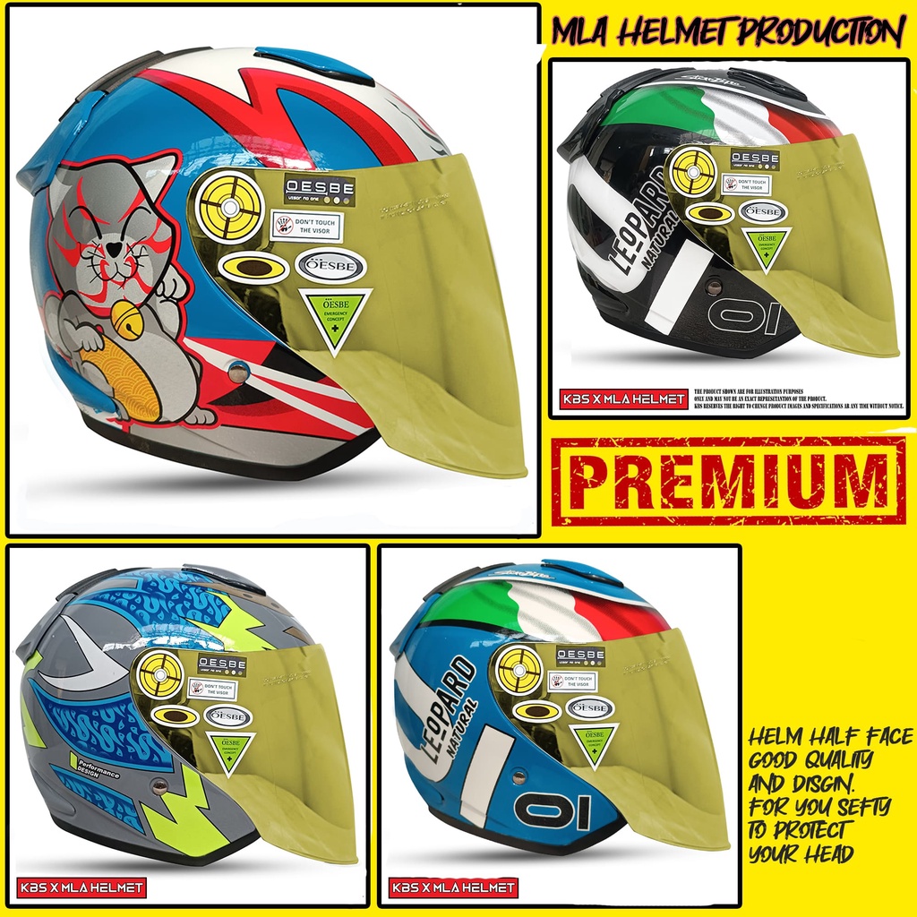 HELM HALF FACE KBS MLA DJ MARU MOTIF SOLID KACA SINGLE VISOR GOLD UNTUK PRIA DAN WANITA DEWASA COD