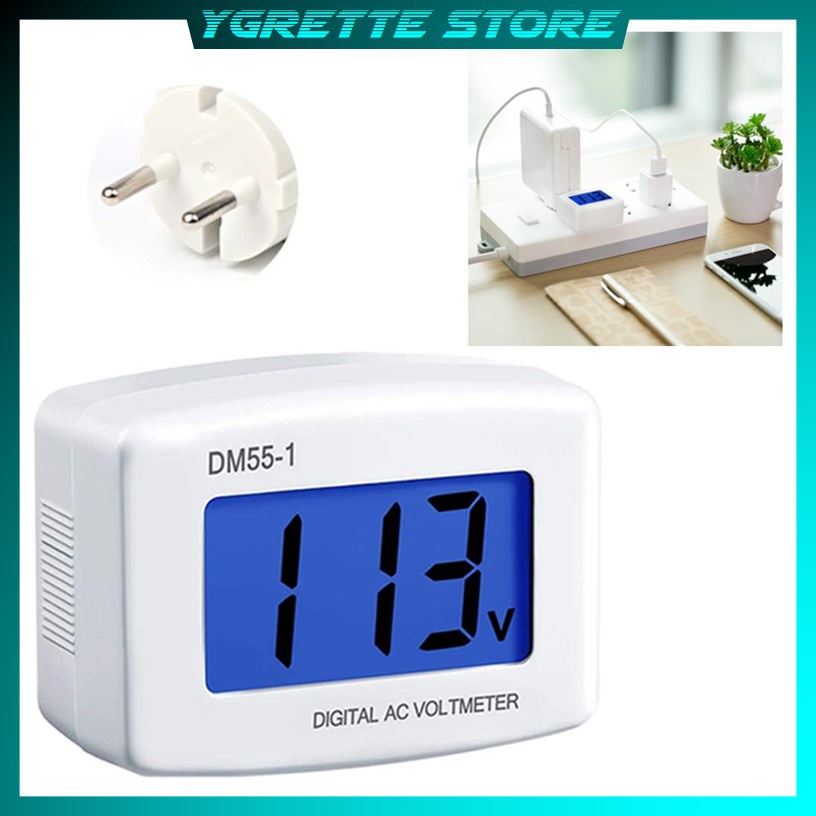 YGRETTE - Voltmeter Digital AC EU Plug 110-300V / Alat Pengukur Listrik - DM55-1 - White