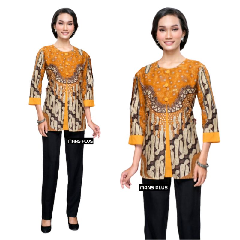 Blouse Batik Wanita Jumbo XXL XXXL Lengan ¾ Atasan Batik Wanita Big Size 4L-5L Baju Kerja Wanita Seragam SRN