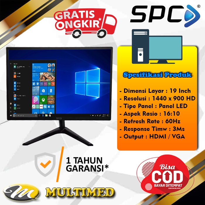 Layar Monitor LED 19 Inch SPC Baru