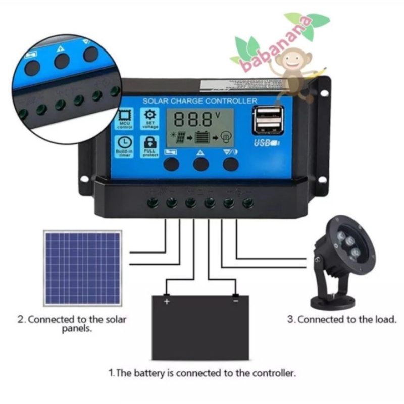 Solar Panel Charger 20A 12V 24V controller panel surya display usb
