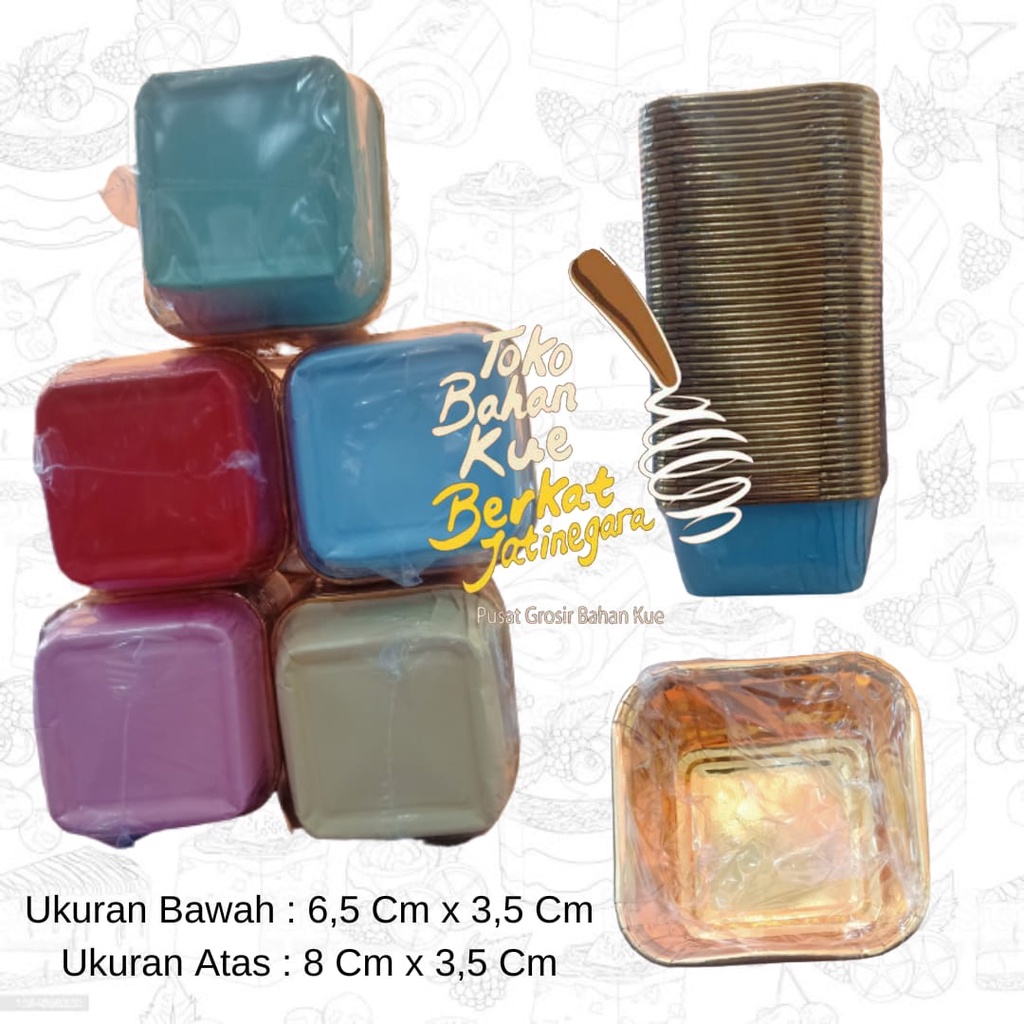 CUP CASES SQUARE METALIC MIXED / KERTAS KUE PERSEGI ISI 50 PCS