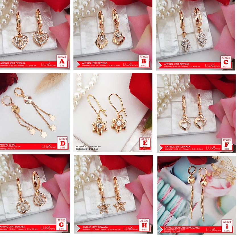 HTG.18Oc22ᴸ ◦ AT 023 Anting Jepit Wanita Dewasa Perhiasan Lapis Emas Imitasi Mata Sirkon Giwang Mata