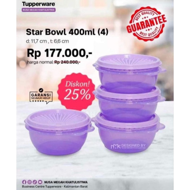 star bowl 400ml (tupperware 100%)harga promo(1ps)