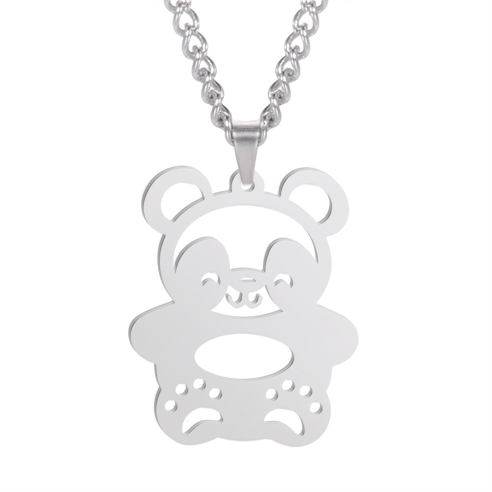 Kalung Rantai Bahan Titanium Desain Bayi Panda Hollow out Gaya Nasional Serbaguna Untuk Hadiah