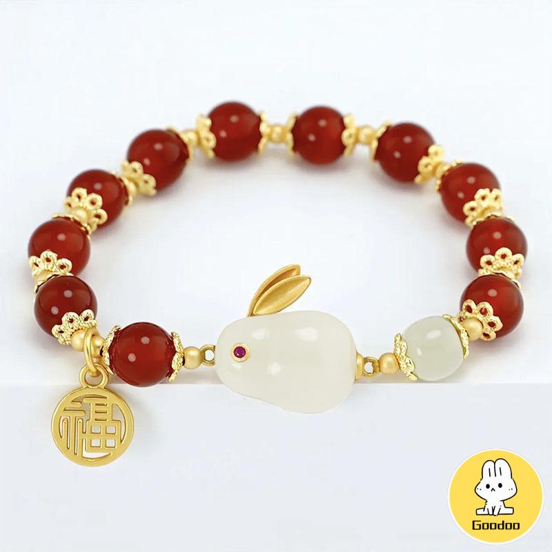 Gelang Giok Furui Desain Kelinci Gaya China retro Serbaguna Untuk Wanita -Doo