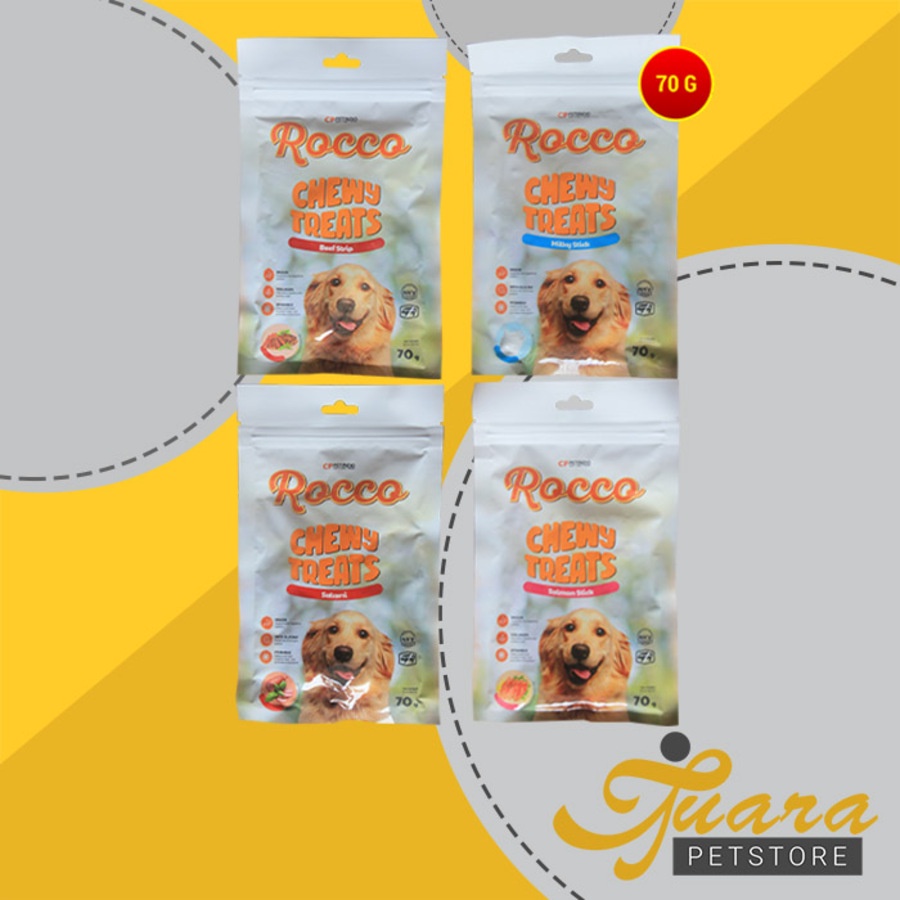 Snack Makanan Anjing Rocco Chew Dog treats Non Meat Jerky Jerhigh 70Gr