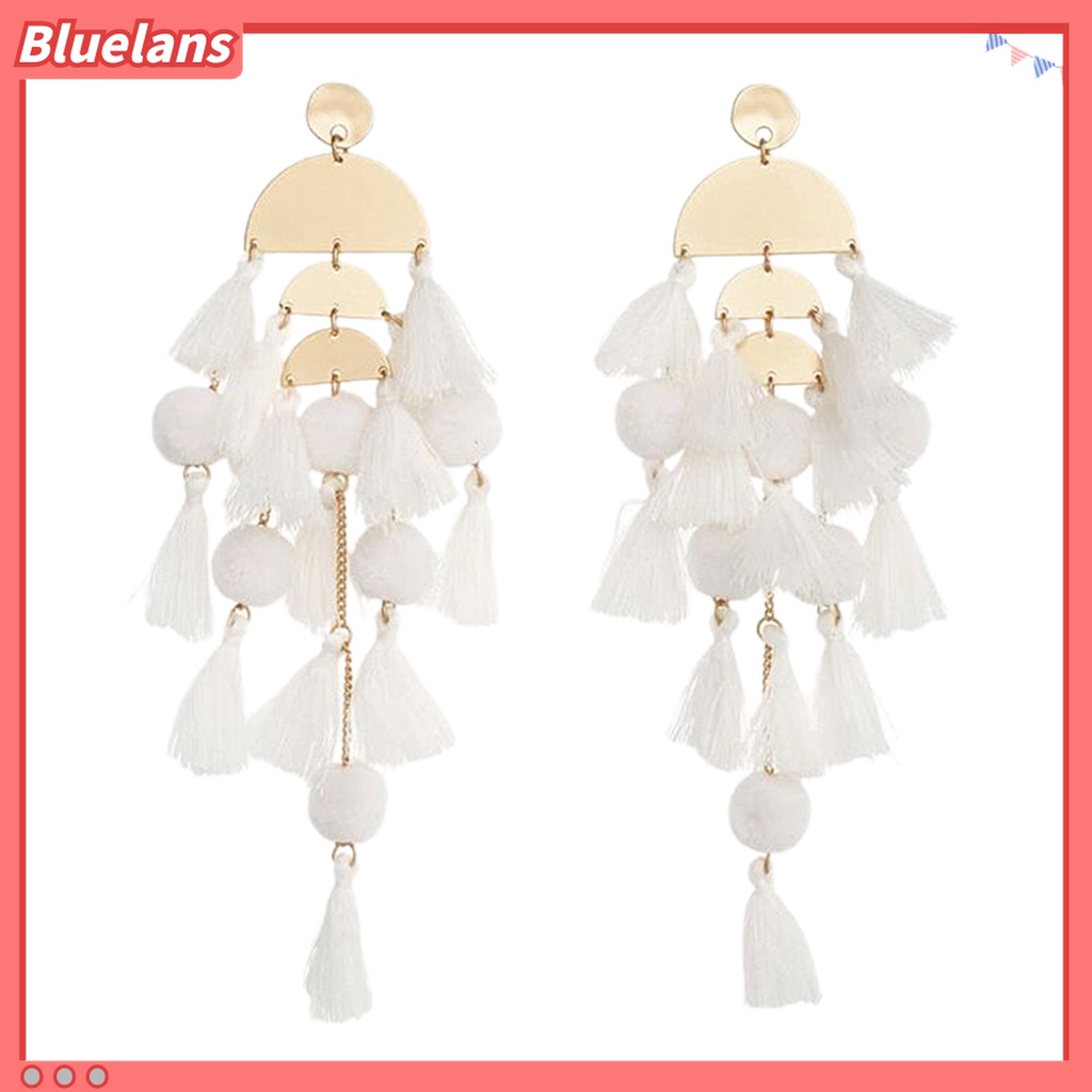 1 Pasang Anting Rumbai Multilayer Bentuk Setengah Lingkaran Tahan Jatuh Gaya Bohemian Untuk Wanita