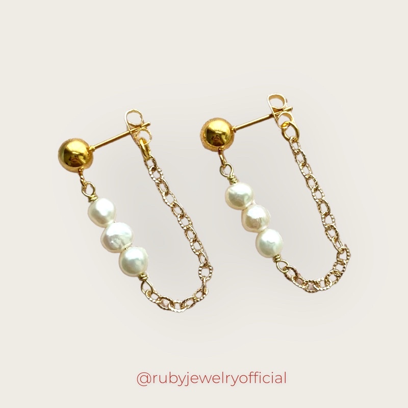 Pearls Earrings Drop Hypoallergenic Earring 14K Gold Filled Chain • Gold Plated Earring Pearl Earing