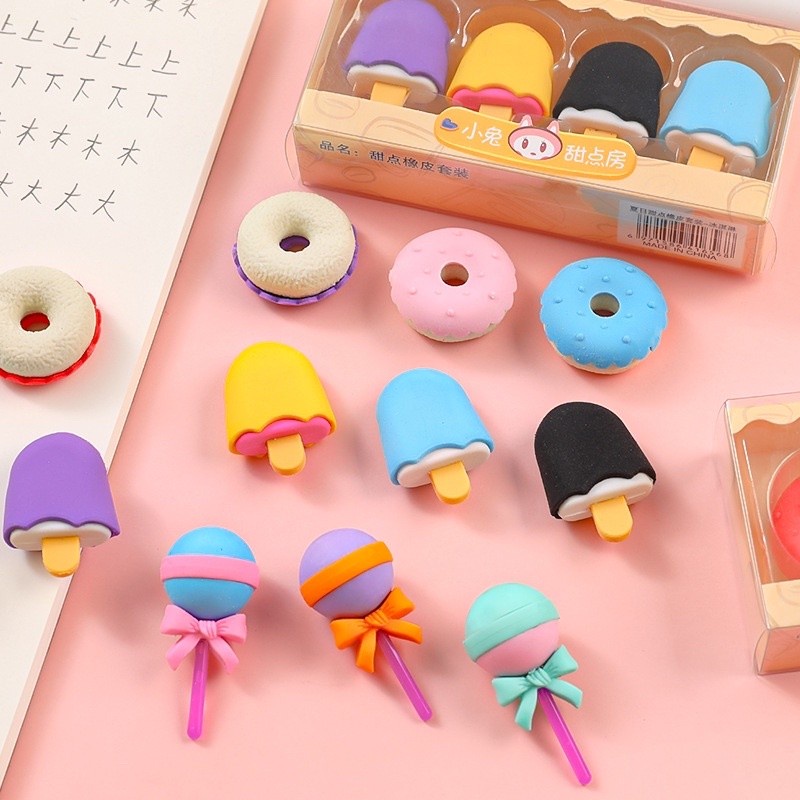 

DY PACK Penghapus Lucu Bentuk Maknana Ice Cream Set Eraser Ins 4pcs Aesthetic