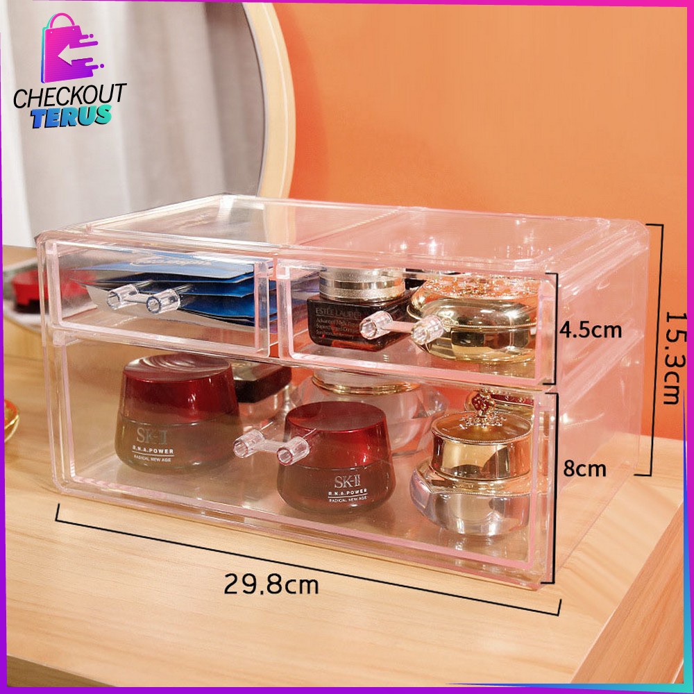 CT K133 Rak Kosmetik Acrylic Transparan Dengan Penutup Anti Debu Storage Box Laci Rak Make Up Skincare Organizer Laci Tempat Penyimpanan Multifungsi