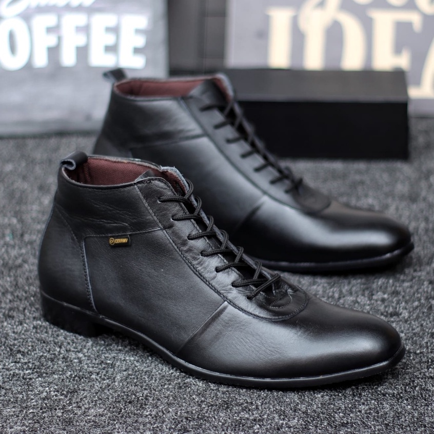 MAX Sepatu Pantofel Formal Pria Kulit Asli Hitam Tali Kerja Kantor