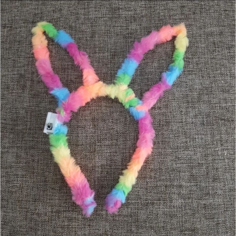 Bando pesta kelinci lucu led nyala bandana tanduk rainbow berkedip bando pesta