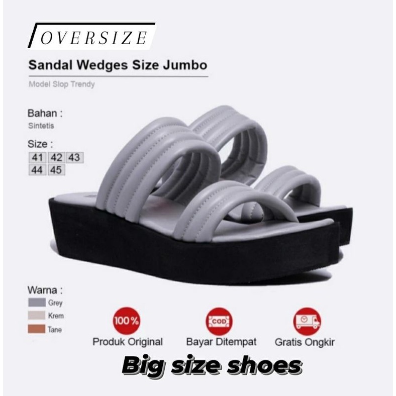 SUZY Wedges Wanita Ukuran Besar 41.45 Sandal Koreaan Style Super JUMBO Empuk Original Abu2 Cantik