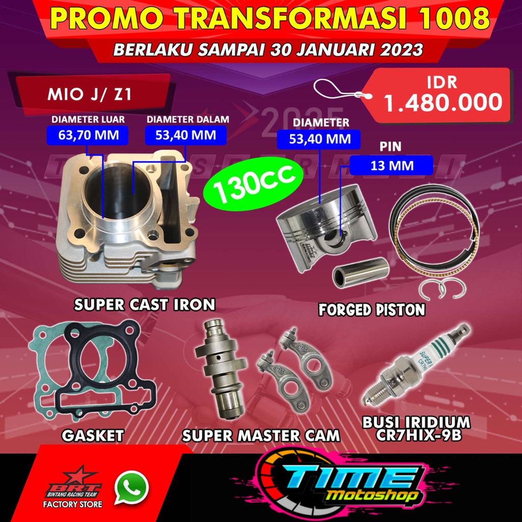 PAKET BORE UP 130CC BLOK MIO J - FINO - XRIDE - JUPITER Z1 53.40MM CAST IRON FORGED PISTON NOKEN AS 
