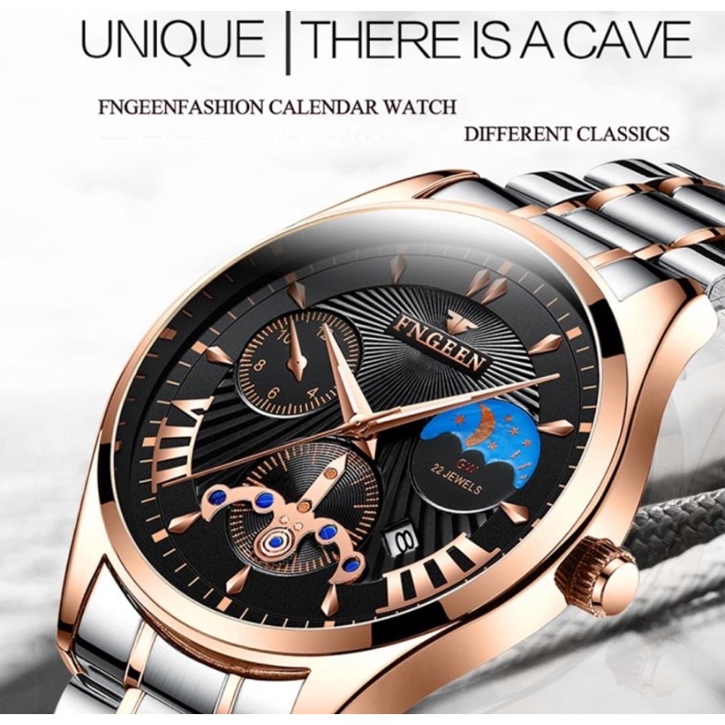 Viral FNGEN 5606 JAM TANGAN KUARSA STAINLISS STEEL JAM TANGAN RANTAI PRIA TANGGAL AKTIF