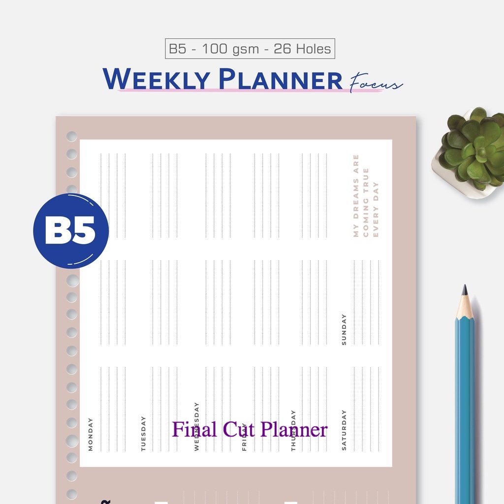 

Bukuqu Loose leaf B5 - L131 Weekly Planner Focus - Kertas Binder - Bookpaper - Isi Binder .