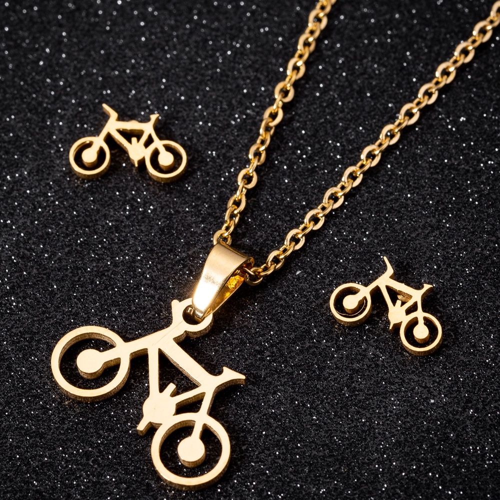 O chain stainless steel earrings necklace set simple bike necklace