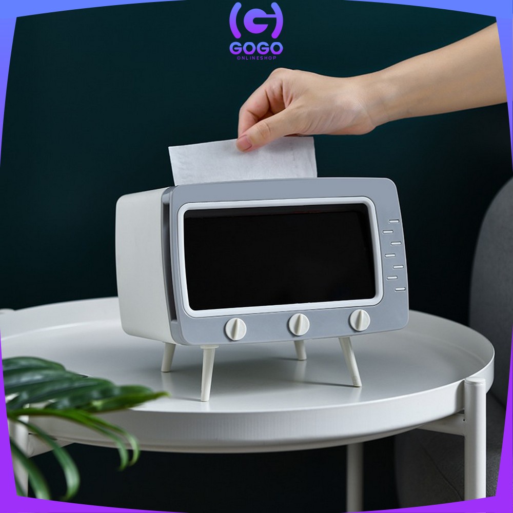 GOGO-C105 Kotak Tissue Box Organizer Bentuk TV Tempat Tisu + Stand Phone Holder / Home Office Décor