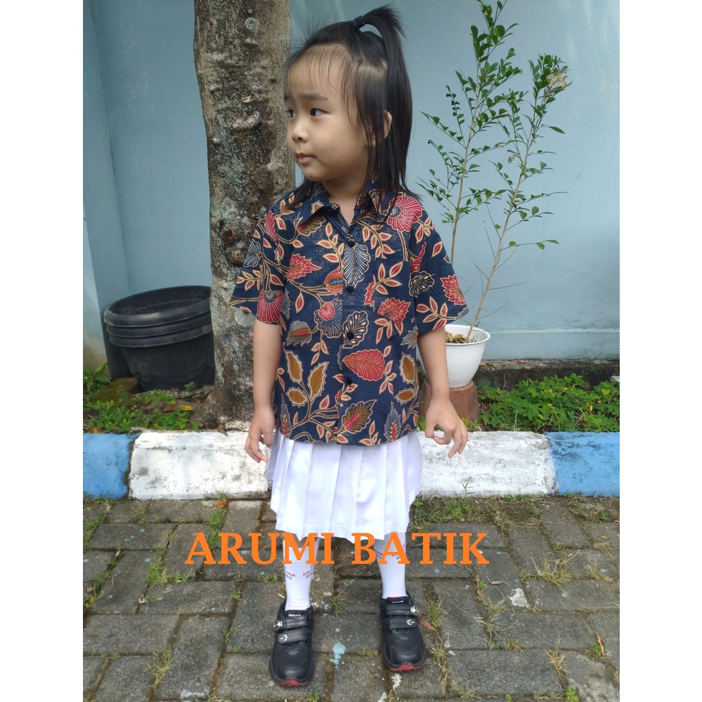 Kemeja Anak Laki Laki Perempuan Batik Seragam Sekolah TK SD 2517 Biru