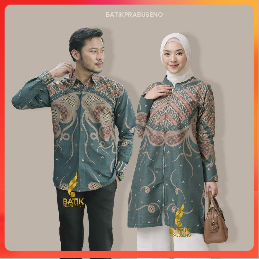 TYAGA ULFA ARMY HEM BAJU KEMEJA BATIK PRIA WANITA LENGAN PANJANG SLIMFIT ORIGINAL PRABUSENO COUPLE C