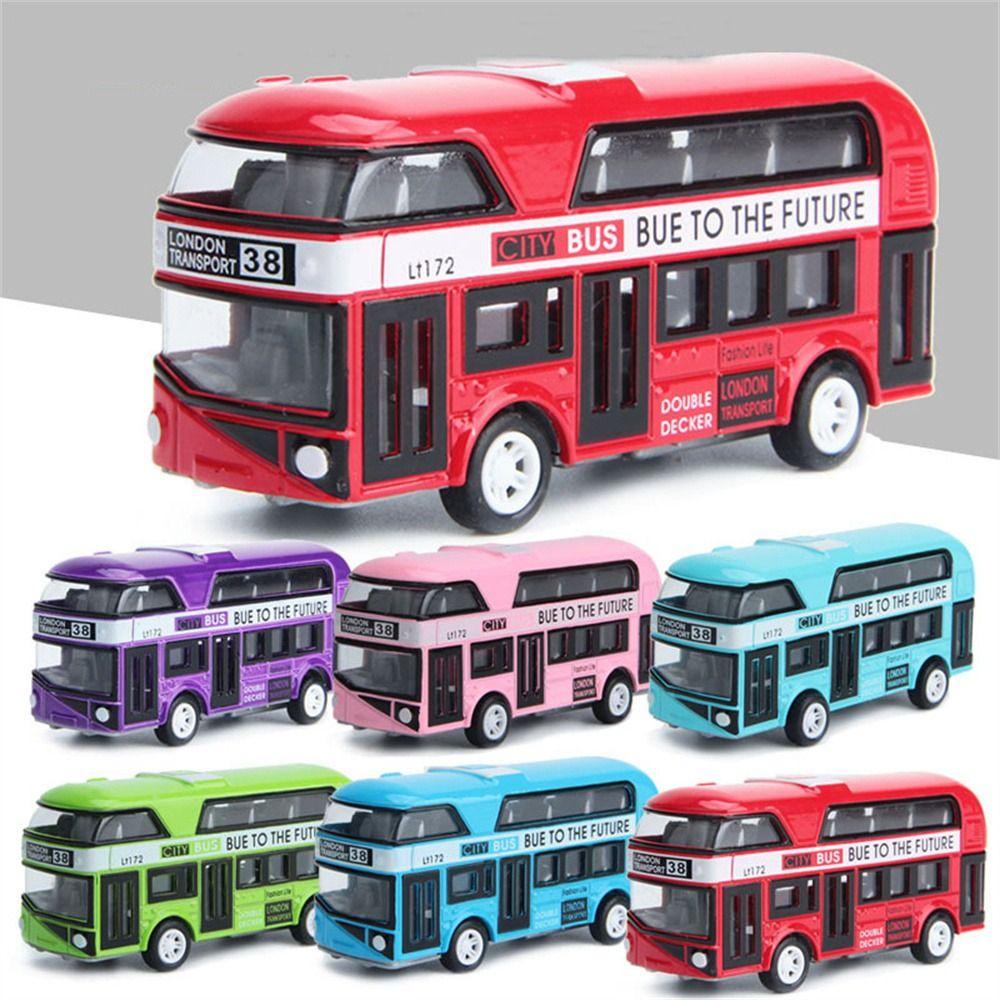 Quinton Diecast Cars Mainan 4roda Hadiah Untuk Anak Set Kendaraan Mainan Kendaraan Mobil Model Bus Mainan Edukasi Kedip Dengan Musik Double Decker Bus