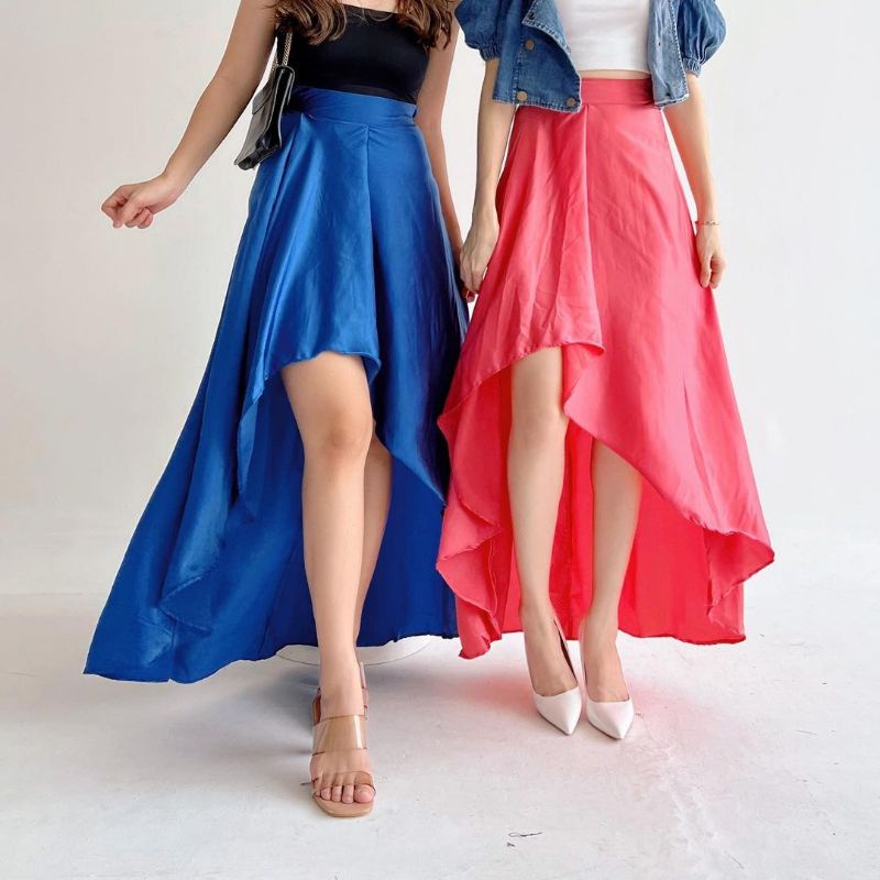 ABLECOUTURE Rok panjang asimetris pesta kondangan satin import nama skirt 9-167