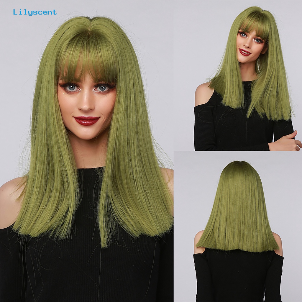 Wig Rambut Wanita Model Panjang Sedang Lurus Warna Gradasi Untuk Natal