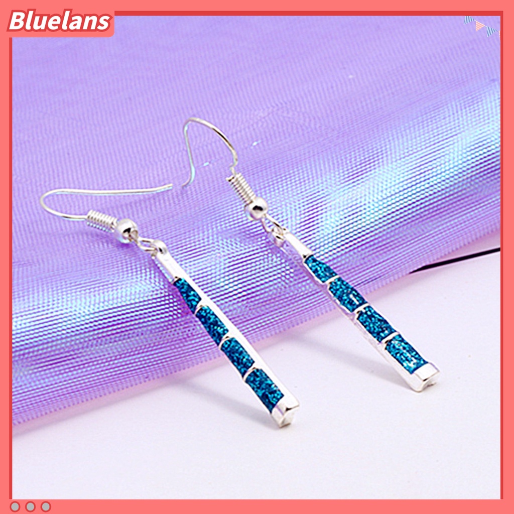 1 Pasang Anting Kait Gantung Wanita Desain Trapesium Hias Batu Imitasi Biru Berkilau Ringan Untuk Kencan