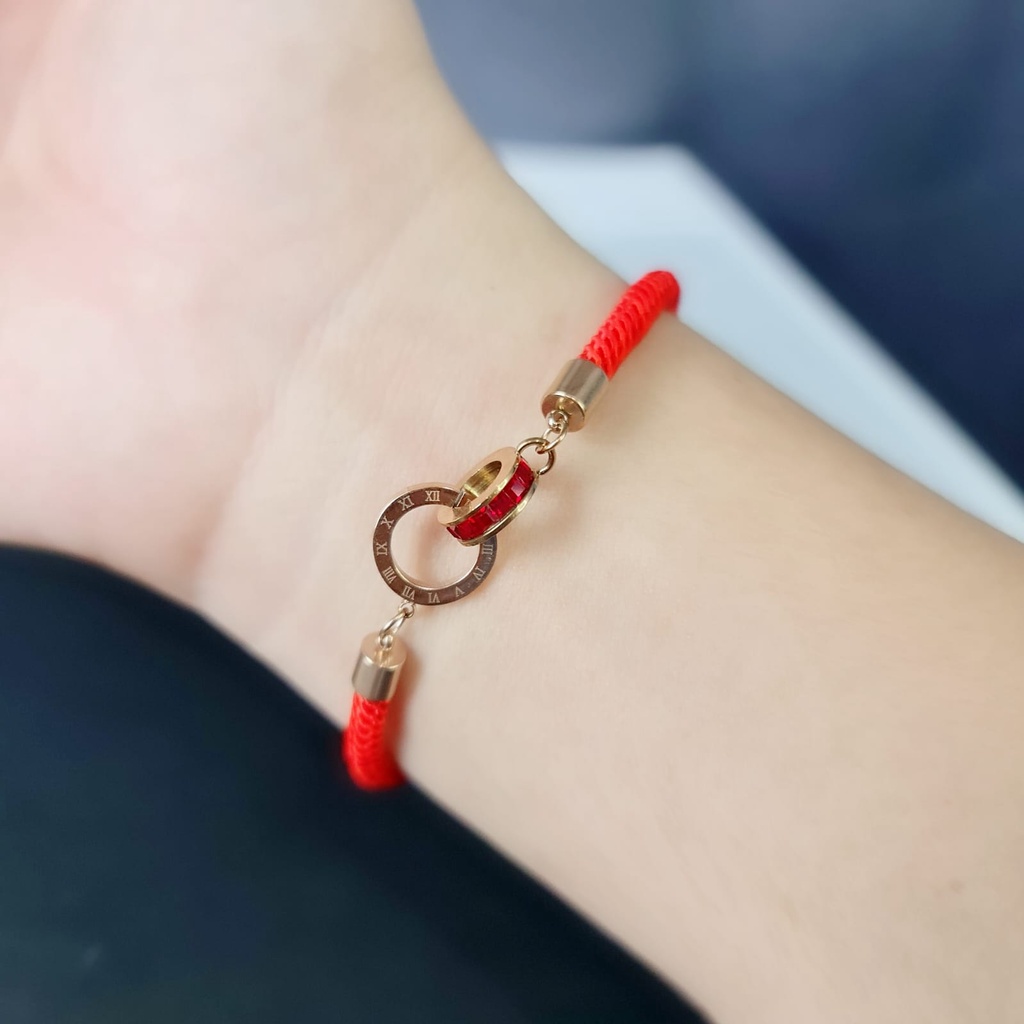 gelang tangan wanita titanium roll tali merah batu merah anti karat