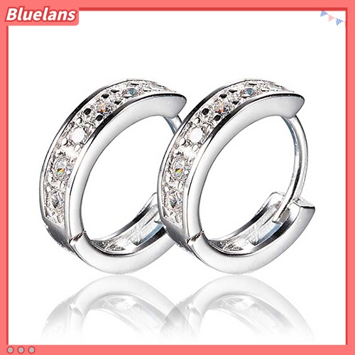 Bluelans Anting Tusuk Bulat Lapis Platinum Hias Berlian Imitasi Untuk Wanita