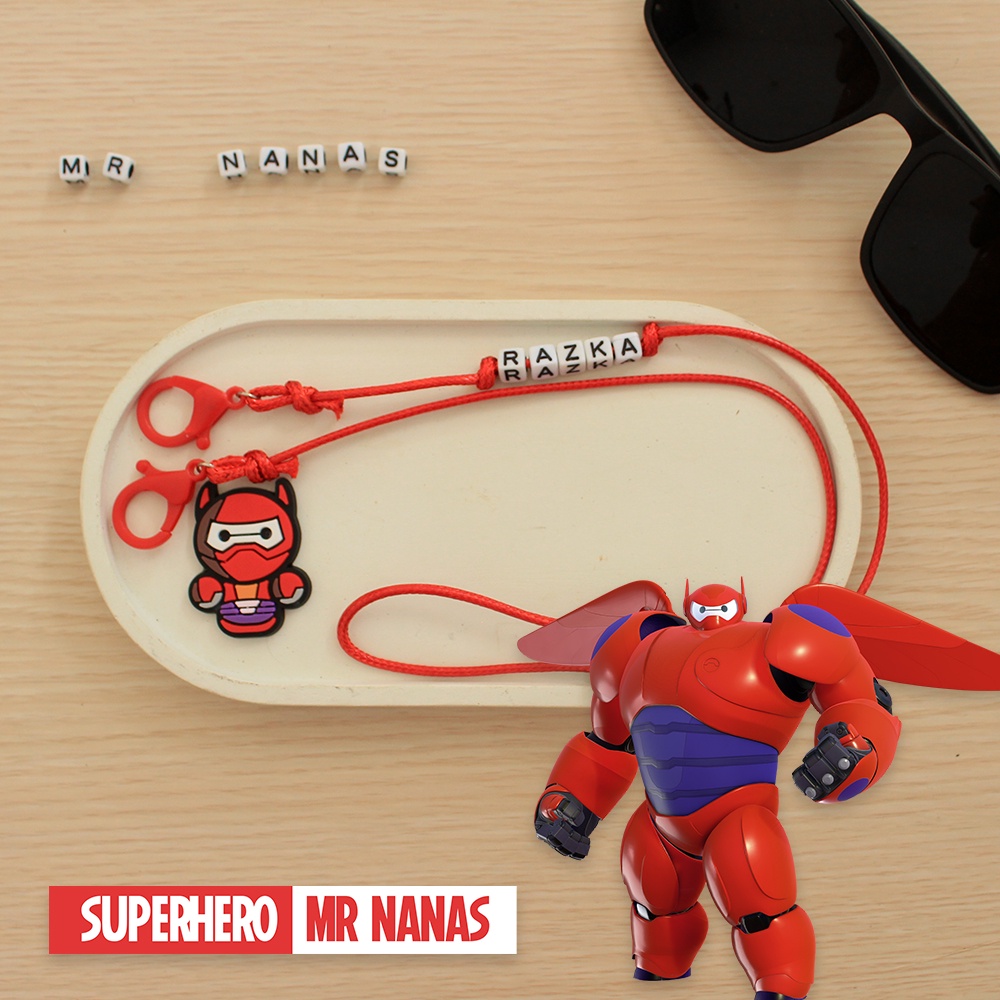 2 in 1 Tali Strap Masker FREE CUSTOM NAMA &amp; BONEKA SUPERHERO Anak-anak Laki-laki/Cowok Kalung Masker Mr Nanas