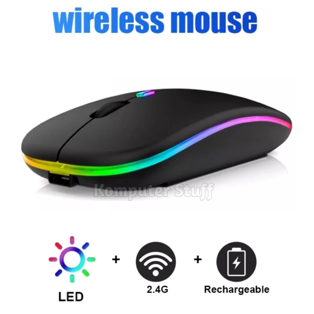 Mouse Wireless Slim Silent LED RGB USB 2.4GHz Mouse Dapat Di Isi Ulang