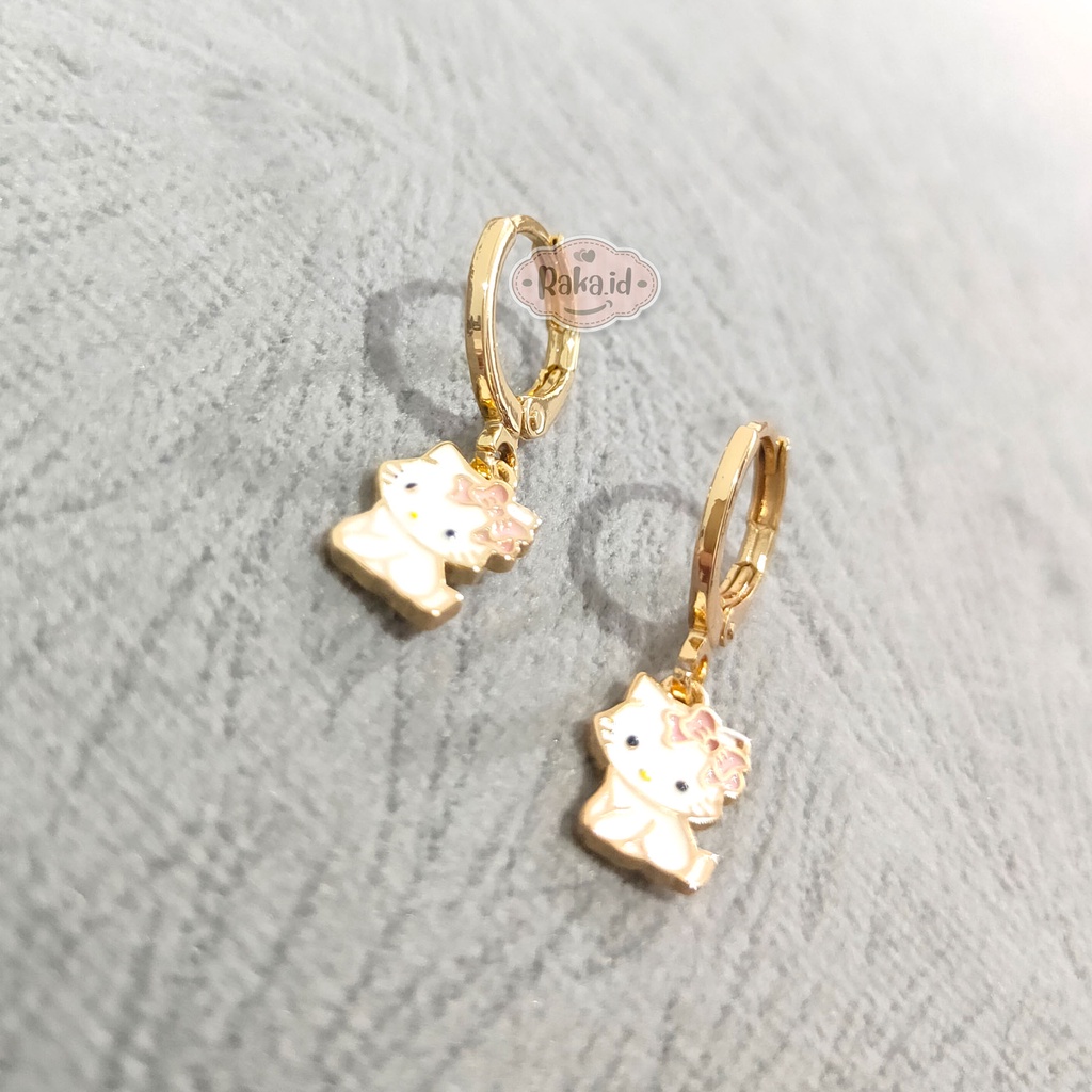 Anting Clip / Klip Desy Kitty Pita Pink Cat Mas Gold Perhiasan Aksesoris Wanita 733 NEW