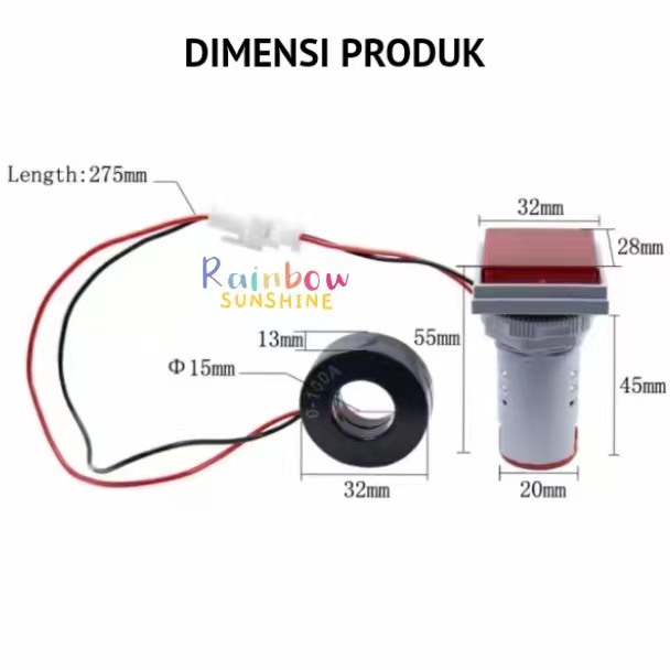 Pilot Lamp Digital Voltmeter+Amperemeter+Hz AD16-22VAH