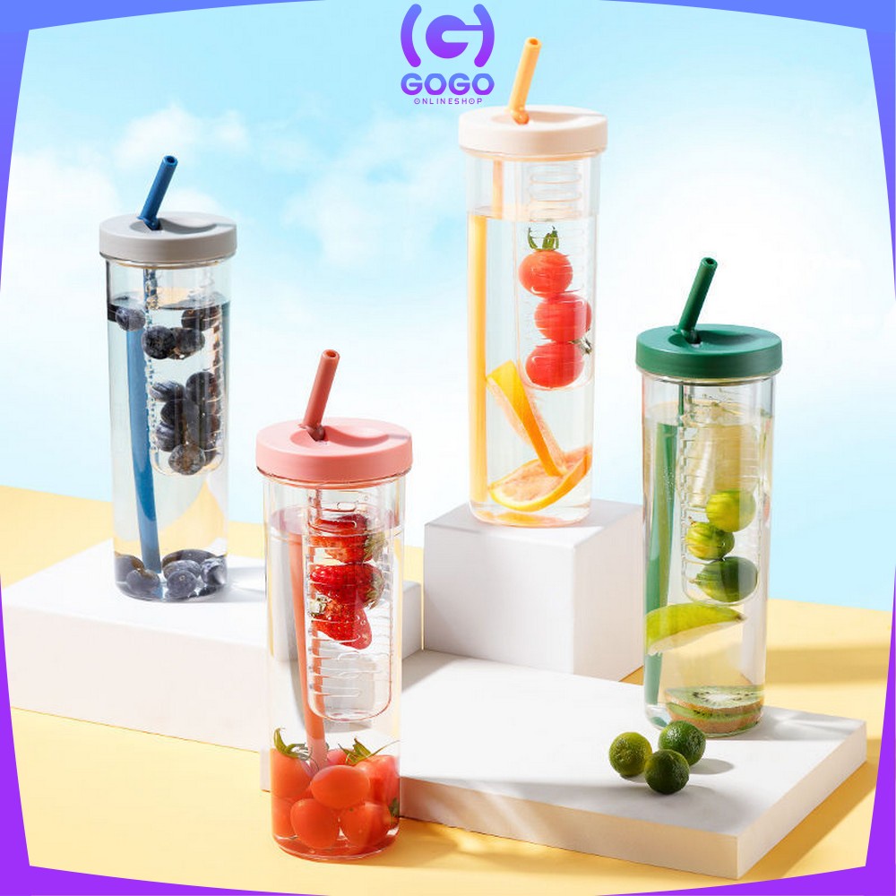 GOGO-C476 Botol Minum Transparan 700ML Portable Dengan Sedotan / Tempat Jus Tumbler Travel Korean Style BPA FREE