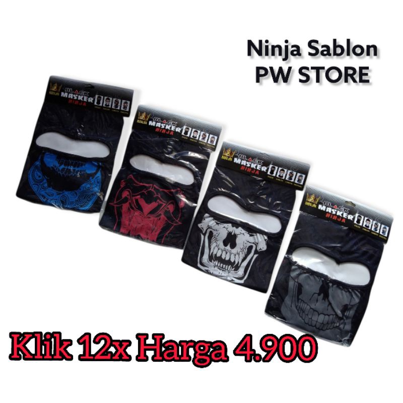 [HARGA GROSIR] Masker Ninja Hitam Motif Tengkorak Sablon Full Face [NINJA SABLON ECER]