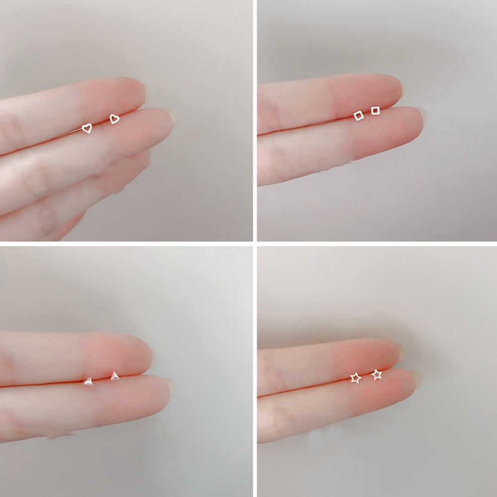 Anting Stud Silver Plated Mini Bentuk Persegi Segitiga Hati Bintang Untuk Wanita