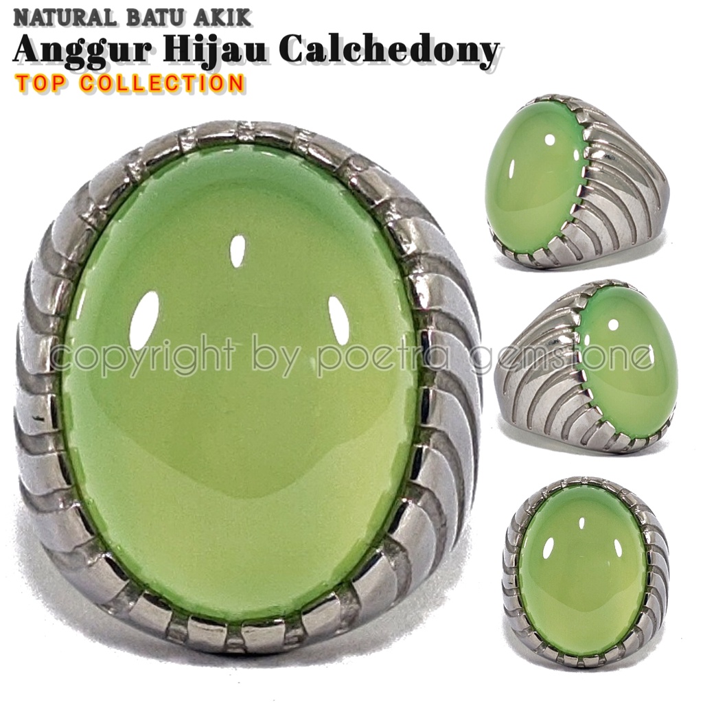 Natural Ring Titanium Batu Akik Anggur Hijau Calchedony